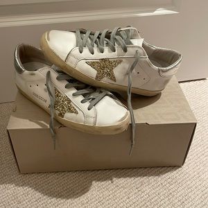 Golden Goose size 37 like new. Classic white leather with gold glitter star.